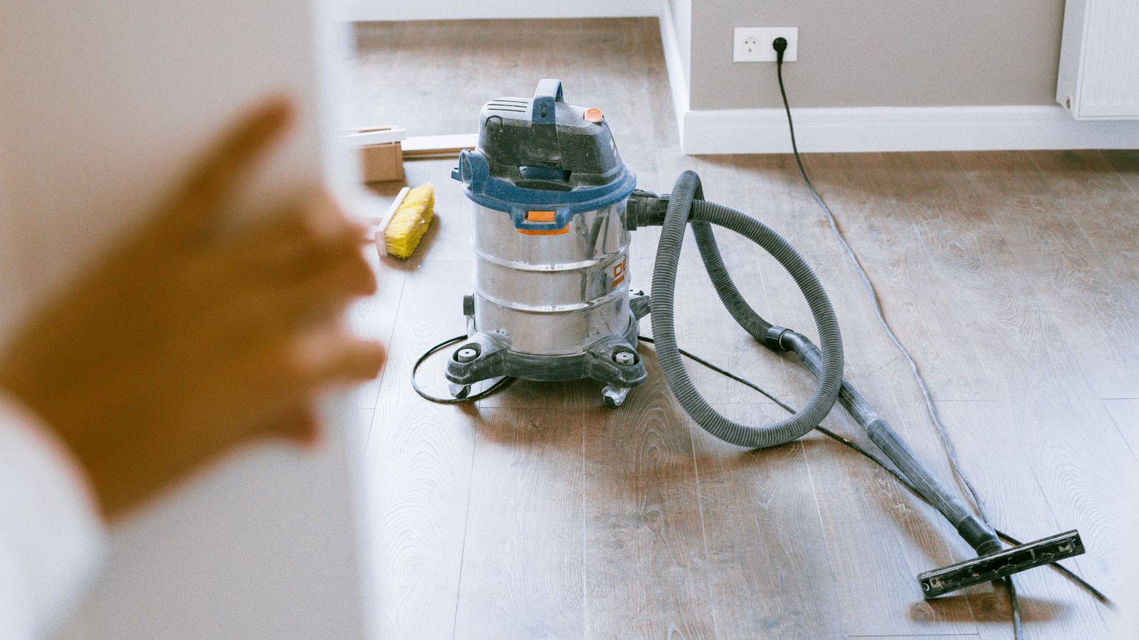 Industrial vacuum cleaner in a newly renovated apartment for a spotless finish.
